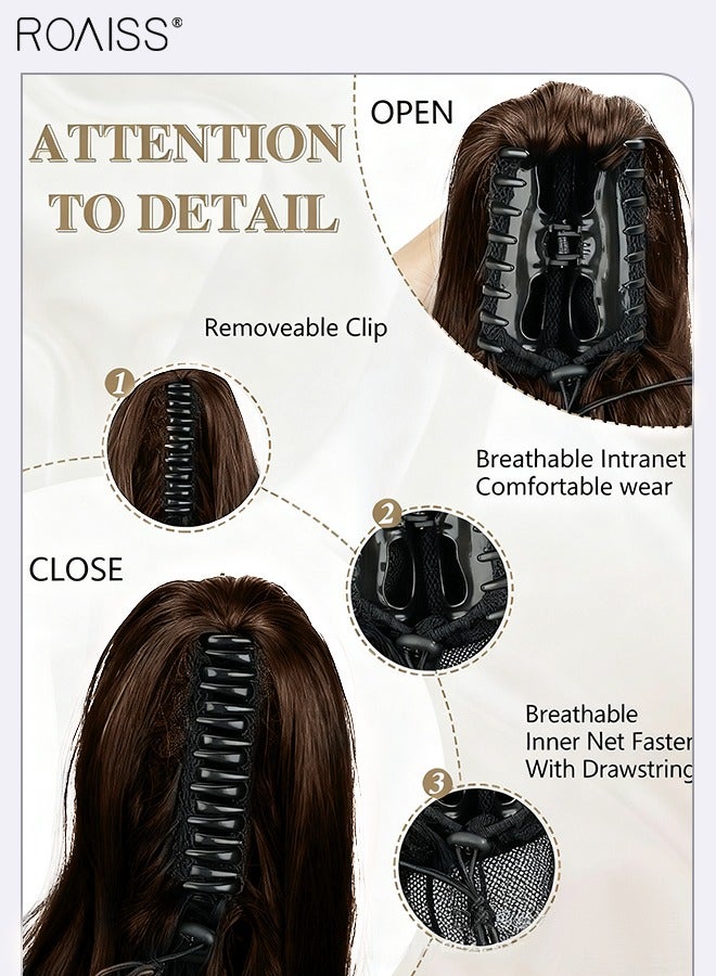 roaiss 22 Inch Ponytail Extensions Synthetic Curly Pony Tail for Daily Party Use Long Curly Hair Ponytail Extension Claw Jaw Clip Natural Fluffy Ponytail Wig with Drawstring for Women - Image 5